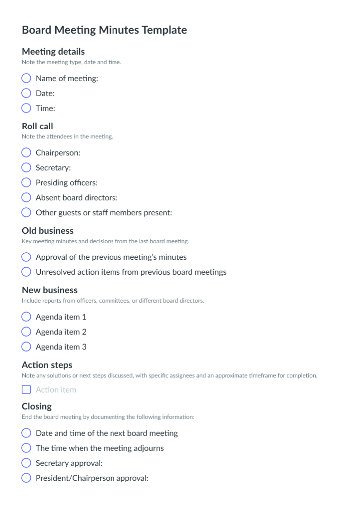 Board Meeting Minutes Template