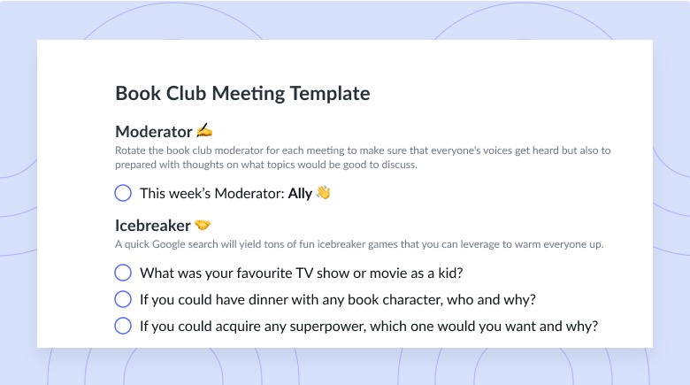 Book Club Meeting Template