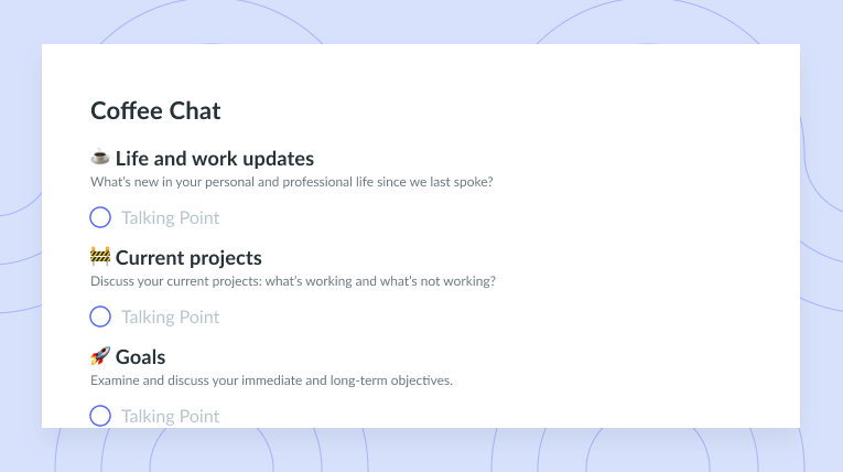 Coffee chat / Catch-up Meeting Template