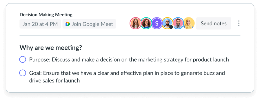 agenda showing meeting purpose