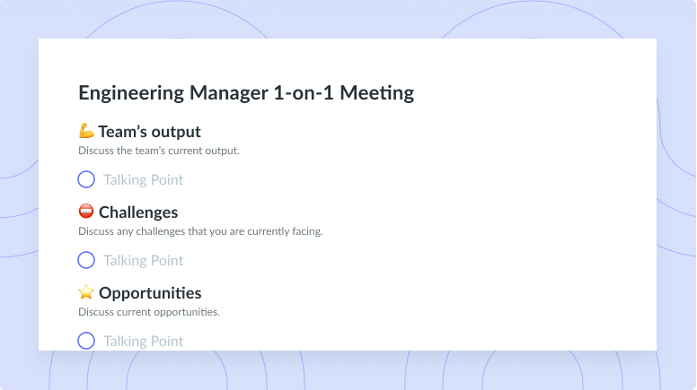 Engineering Manager One-on-One Meeting Template