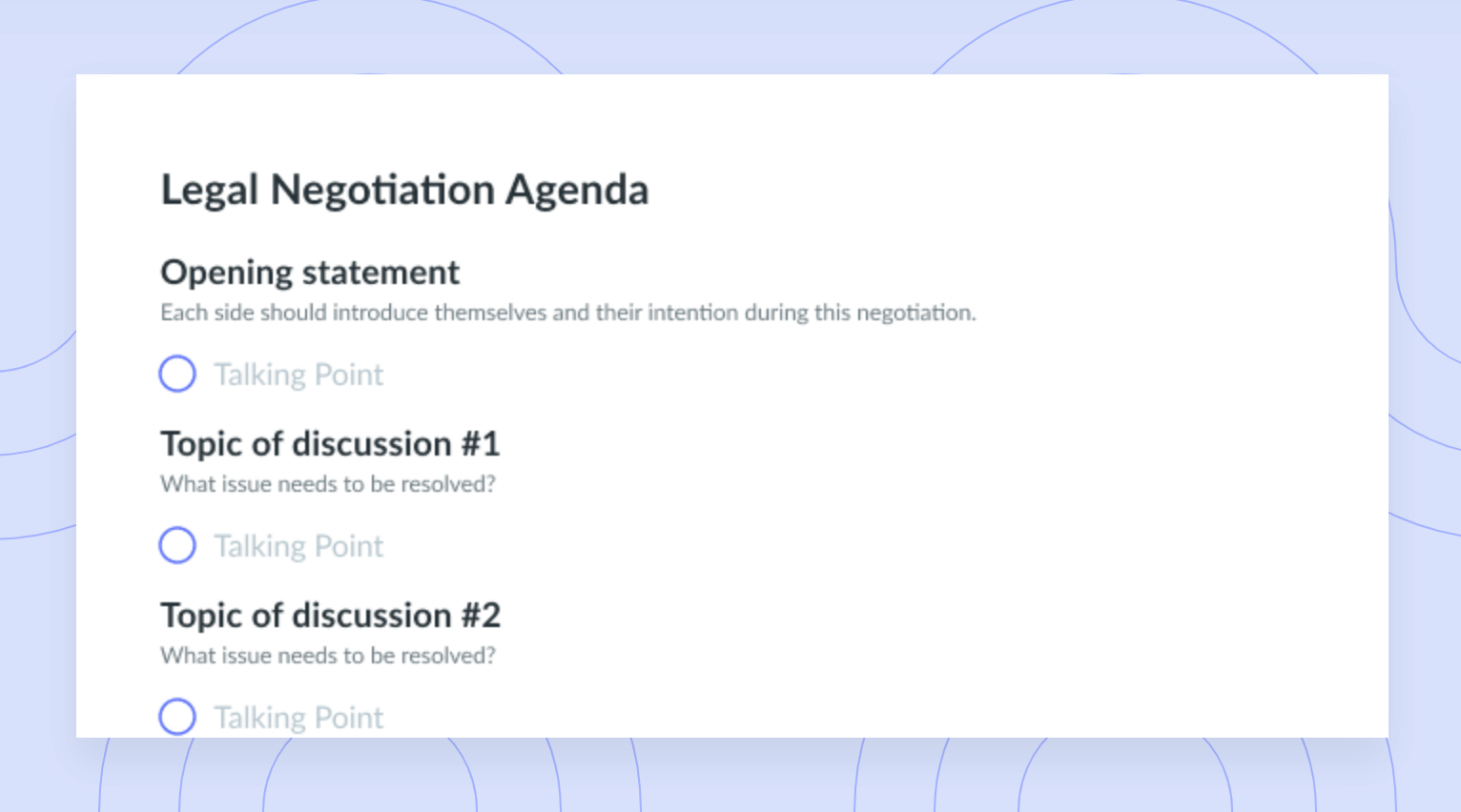 Legal Negotiation Agenda