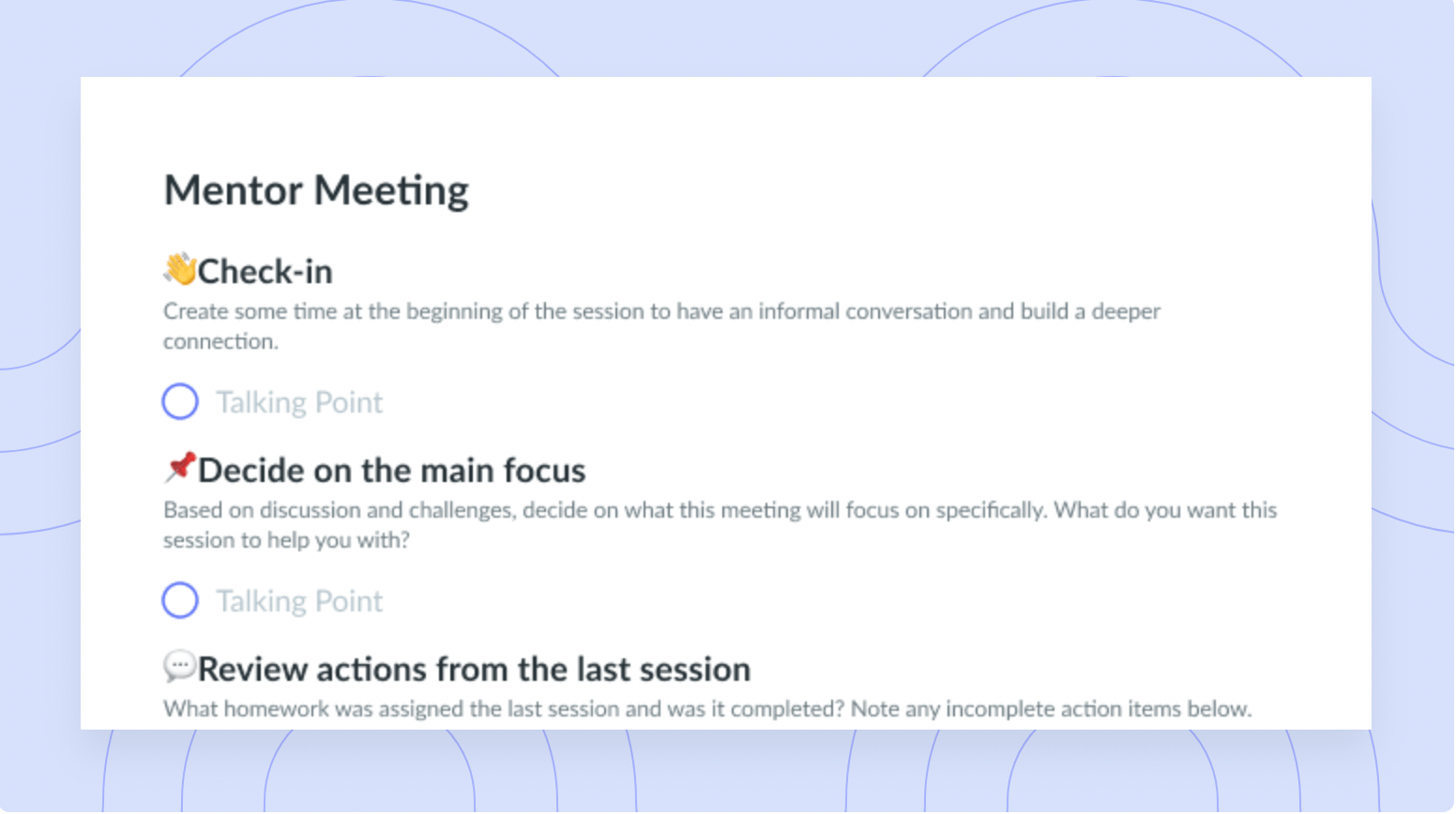 Mentor Meeting Template