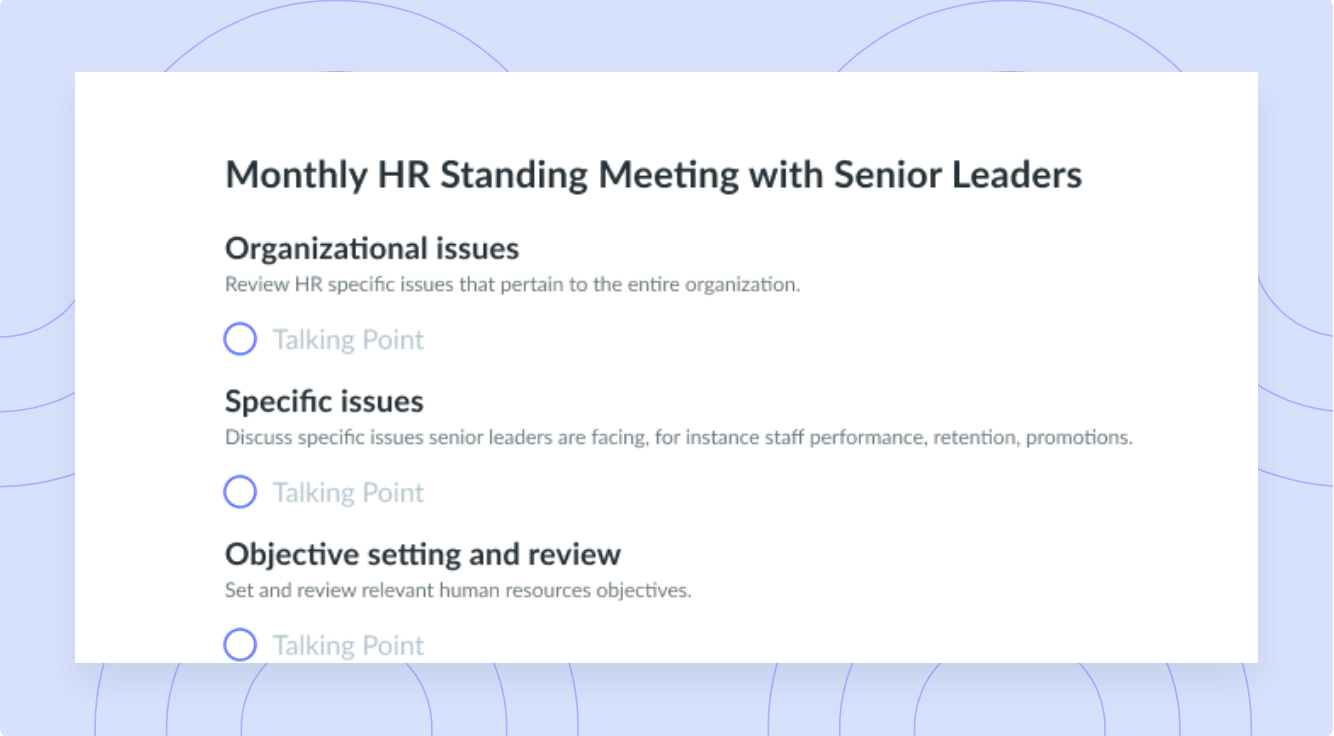 Monthly HR Standing Meeting with Senior Leaders Template