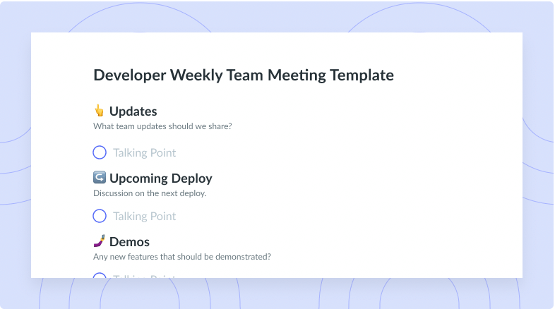 Developer Weekly Team Meeting Template