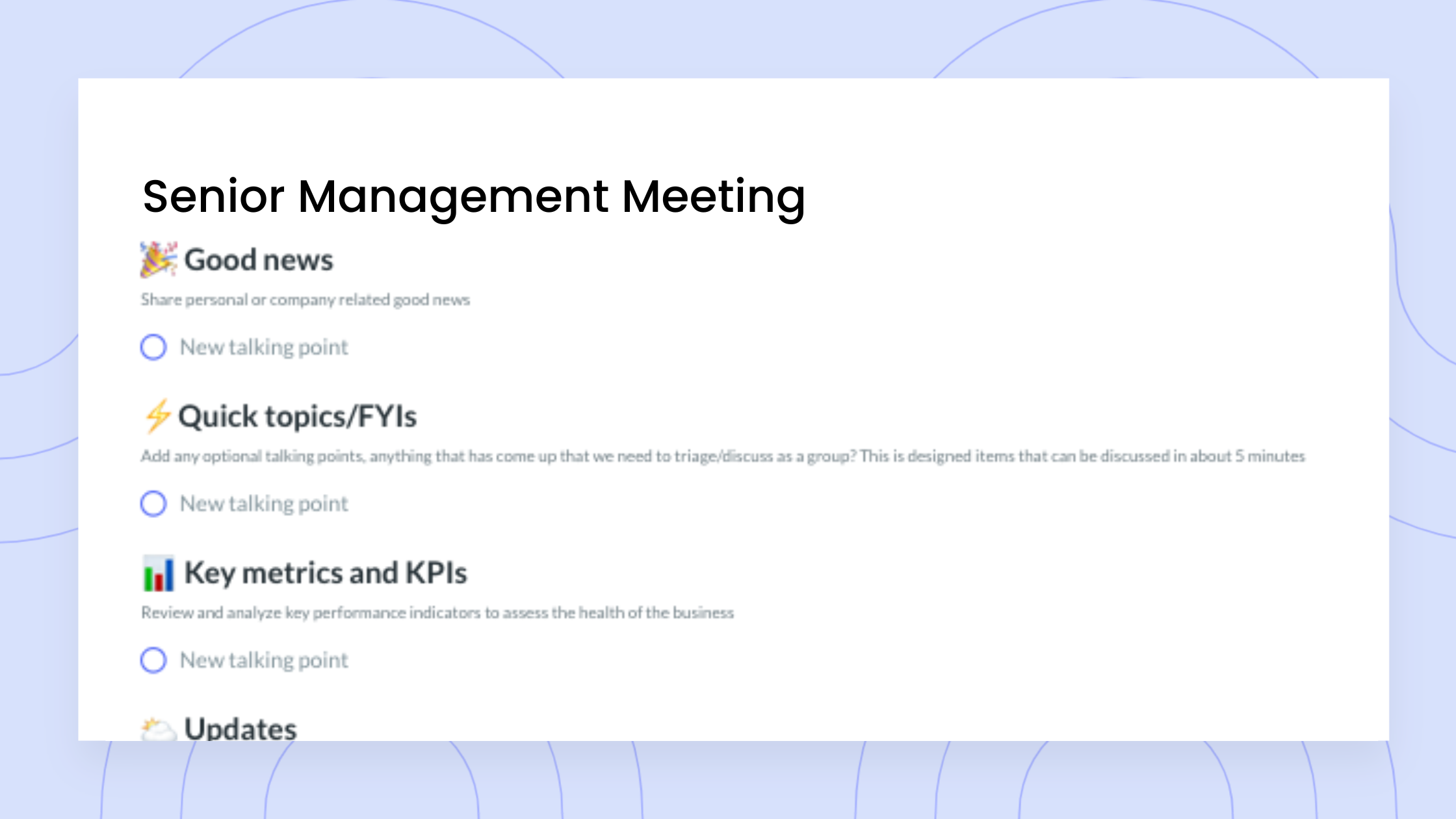 Senior Management Meeting Agenda Template