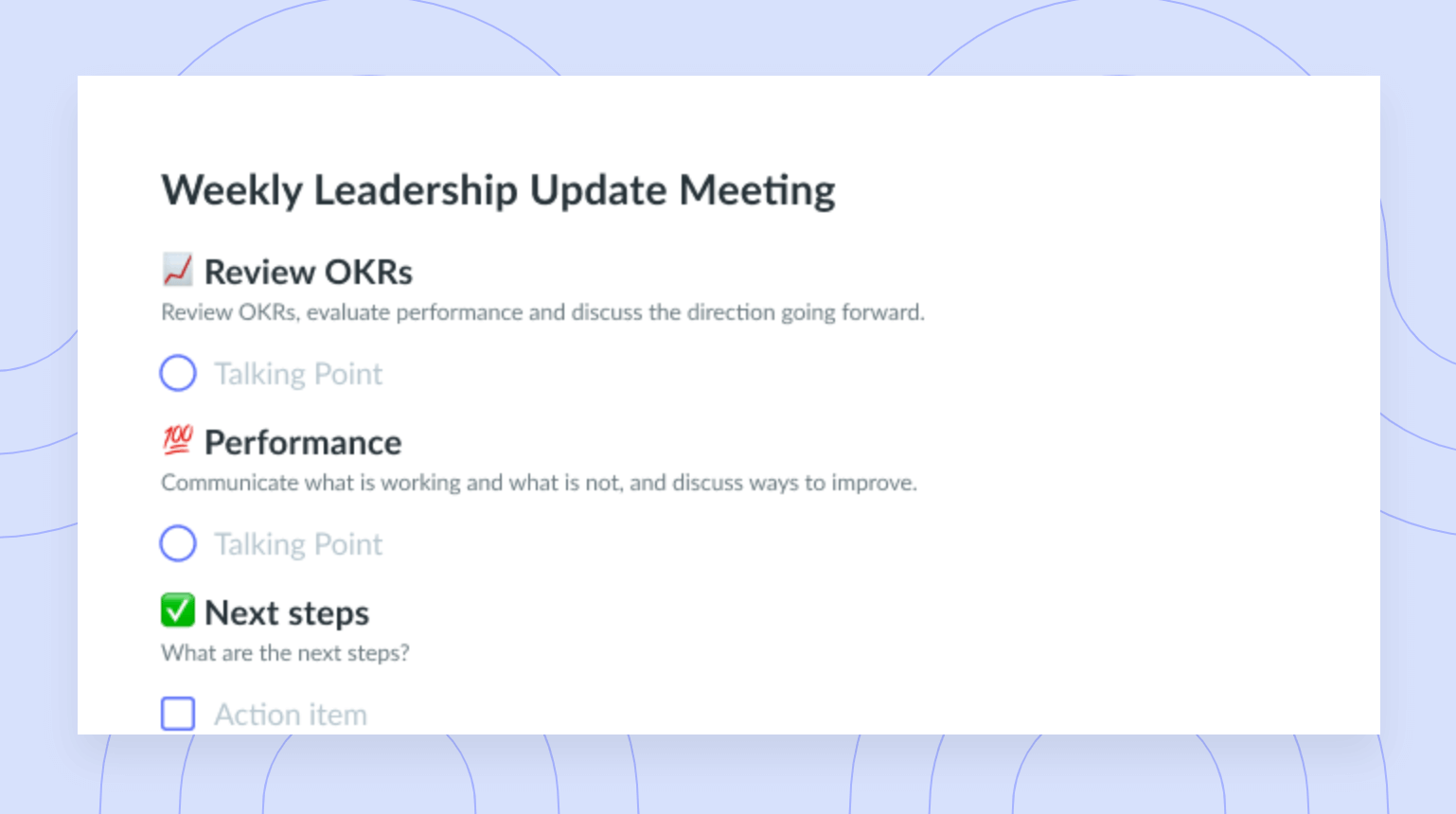 Weekly Leadership Update Meeting Template