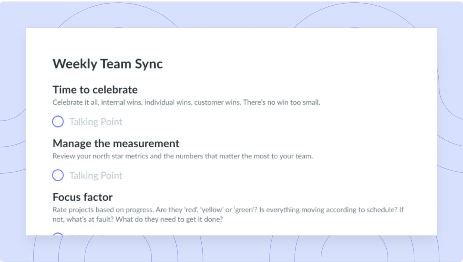 Weekly Sync Meeting Agenda Template