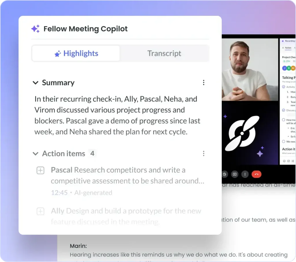 AI-generated meeting summary and action item